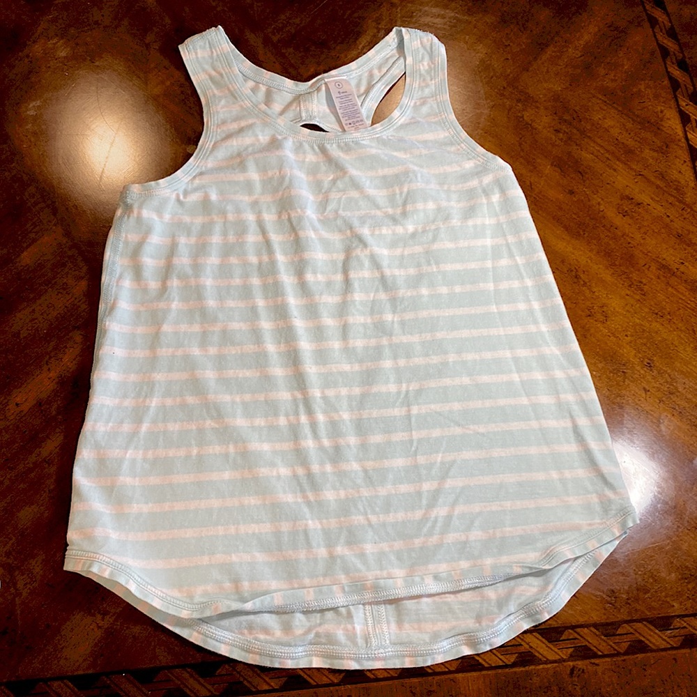 Blue and white striped workout tank top